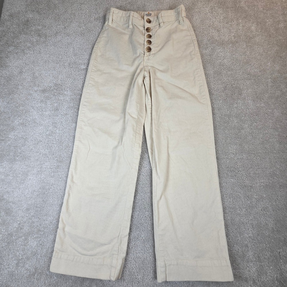 Marine Layer Bridget Exposed Button Wide Leg Corduroy Pants Ivory Cream Size 4